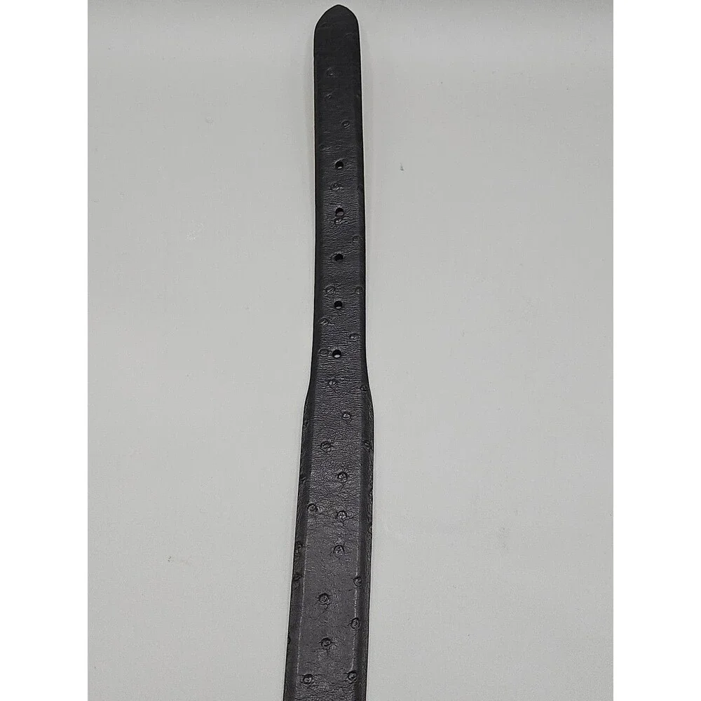 Select African Ostrich Crescent Black Leather Belt Handcrafted in USA Size 28
